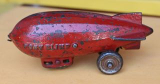 Antique Pony Blimp Cast Iron Hand Painted Red Toy Wheels Vintage 5.  5 " Zeppelin