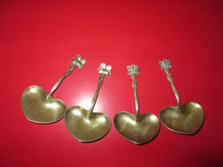 4 Rare - Floral 1885 - Tiffany - Sterling - Nut Spoons - Old Patina