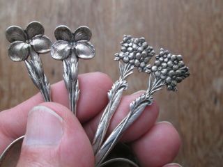 4 Rare - FLORAL 1885 - TIFFANY - STERLING - NUT SPOONS - OLD PATINA 4