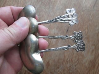 4 Rare - FLORAL 1885 - TIFFANY - STERLING - NUT SPOONS - OLD PATINA 6