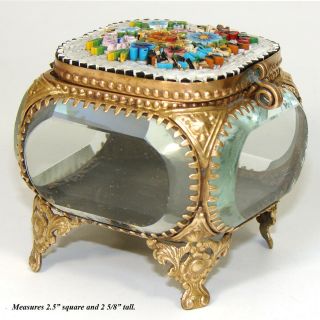 Antique Micro Mosaic,  Micromosaic Jewelry Box,  Casket,  Thick Beveled Glass c1890 3