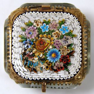 Antique Micro Mosaic,  Micromosaic Jewelry Box,  Casket,  Thick Beveled Glass c1890 4