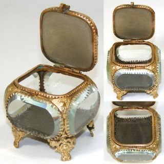 Antique Micro Mosaic,  Micromosaic Jewelry Box,  Casket,  Thick Beveled Glass c1890 6
