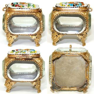 Antique Micro Mosaic,  Micromosaic Jewelry Box,  Casket,  Thick Beveled Glass c1890 7