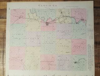 Antique Colored MAP - JAMESTOWN,  CLYDE or CLOUD COUNTY - 1887 KANSAS ATLAS 4