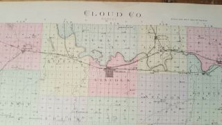 Antique Colored MAP - JAMESTOWN,  CLYDE or CLOUD COUNTY - 1887 KANSAS ATLAS 5