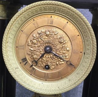 Antique French ? Empire Ormolu Ebony Portico Clock Ornate Knife Edge Pendulum 18 4