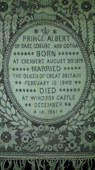 VICTORIAN WOVEN LACEWORK,  COMMEMORATING BIRTH,  MARRIAGE,  DEATH of PRINCE ALBERT. 2