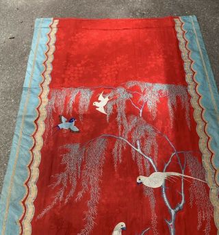 Unbelievable Antique Chinese Silk Panel With Birds Qing Textile Embroidery 10
