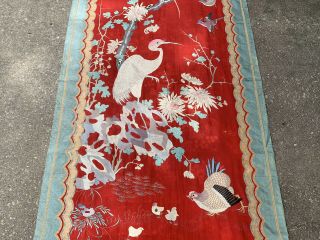 Unbelievable Antique Chinese Silk Panel With Birds Qing Textile Embroidery 12