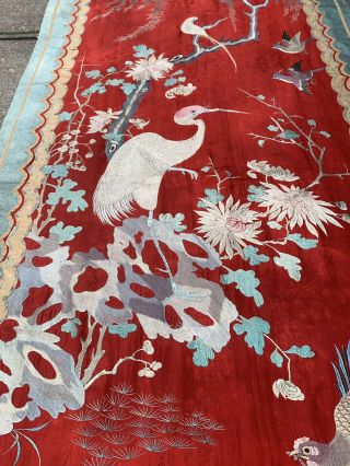 Unbelievable Antique Chinese Silk Panel With Birds Qing Textile Embroidery 2