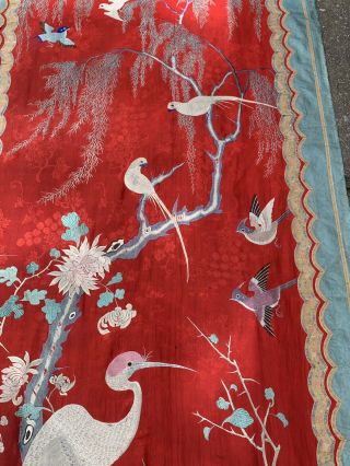 Unbelievable Antique Chinese Silk Panel With Birds Qing Textile Embroidery 4