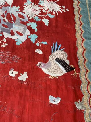 Unbelievable Antique Chinese Silk Panel With Birds Qing Textile Embroidery 7