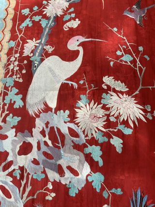 Unbelievable Antique Chinese Silk Panel With Birds Qing Textile Embroidery 8