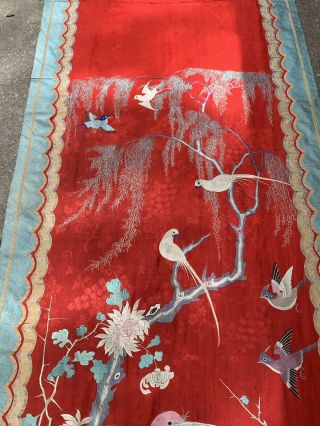 Unbelievable Antique Chinese Silk Panel With Birds Qing Textile Embroidery 9