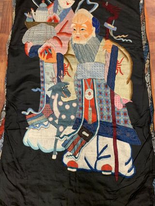 Large Antique Chinese Silk Panel Of Immortal Figure With Phoenix 10