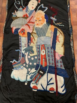 Large Antique Chinese Silk Panel Of Immortal Figure With Phoenix 2