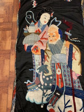 Large Antique Chinese Silk Panel Of Immortal Figure With Phoenix 3
