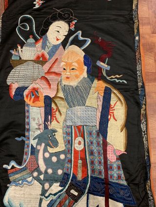 Large Antique Chinese Silk Panel Of Immortal Figure With Phoenix 5