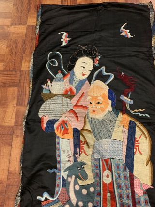 Large Antique Chinese Silk Panel Of Immortal Figure With Phoenix 6