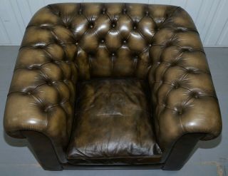 STUNNING VINTAGE CHESTERFIELD LEATHER CLUB ARMCHAIRS FEATHER CUSHIONS 4