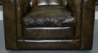 STUNNING VINTAGE CHESTERFIELD LEATHER CLUB ARMCHAIRS FEATHER CUSHIONS 7