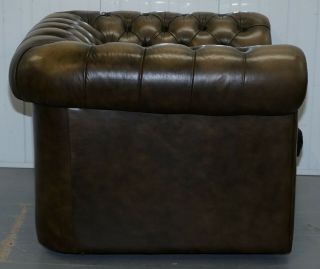STUNNING VINTAGE CHESTERFIELD LEATHER CLUB ARMCHAIRS FEATHER CUSHIONS 8