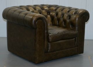 STUNNING VINTAGE CHESTERFIELD LEATHER CLUB ARMCHAIRS FEATHER CUSHIONS 9