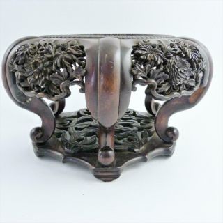 ANTIQUE CHINESE CARVED HARDWOOD STAND FOR LARGE FLOOR VASE 2