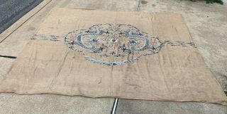 Extremely Large Antique Chinese Silk Panel With Double Dragons Qing Embroidery 2