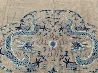 Extremely Large Antique Chinese Silk Panel With Double Dragons Qing Embroidery 3