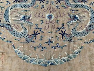 Extremely Large Antique Chinese Silk Panel With Double Dragons Qing Embroidery 4