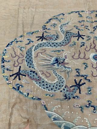Extremely Large Antique Chinese Silk Panel With Double Dragons Qing Embroidery 6