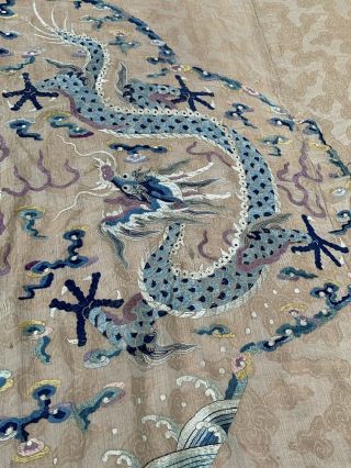 Extremely Large Antique Chinese Silk Panel With Double Dragons Qing Embroidery 7