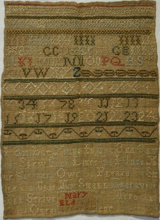 Small Late 18th Century Verse & Alphabet Sampler By Mary Eldred Aged 12 - 1779