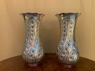 Exquisite Elegant Pair Large Sterling Silver 900 Vases For Flowers.  1504 Gr