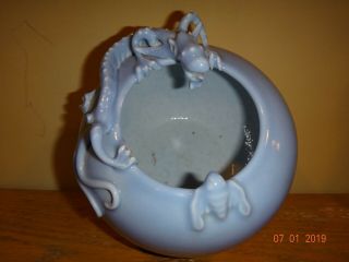 Chinese Blue Celadon Vase With Dragon Ready To Eat A Bee Marked