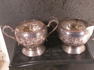 Sterling Stieff 2pc Hand Chased Rose Open Sugar And Creamer