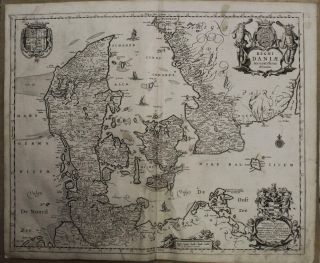 Denmark & Southern Sweden 1665 Janssonius Unusual Antique Copper Engraved Map