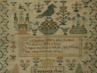 MID 19TH CENTURY MOTIF & V ERSE SAMPLER BY ELIZABETH ANN COOPER - c.  1850 10