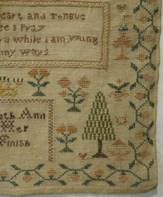 MID 19TH CENTURY MOTIF & V ERSE SAMPLER BY ELIZABETH ANN COOPER - c.  1850 7