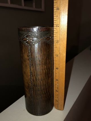 RARE Roycroft 7” Cylinder Hammered Copper Vase 202 Aurora/Caramel Brown 3