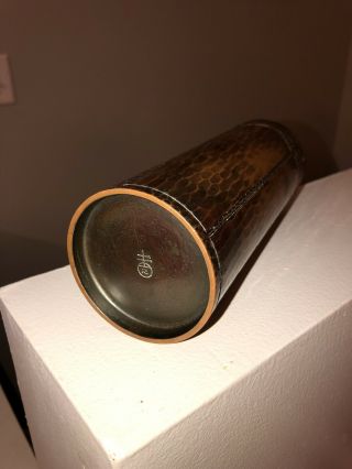 RARE Roycroft 7” Cylinder Hammered Copper Vase 202 Aurora/Caramel Brown 6