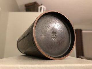 RARE Roycroft 7” Cylinder Hammered Copper Vase 202 Aurora/Caramel Brown 7
