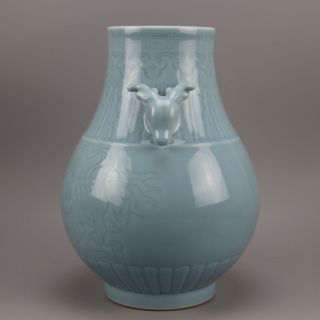 China antique porcelain Qing qianlong celeste glaze double ear vase bottle 2