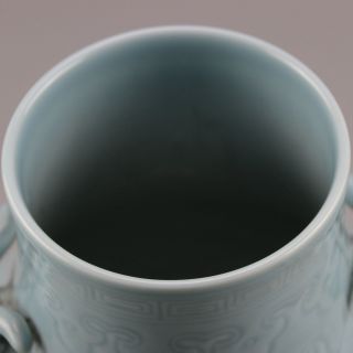 China antique porcelain Qing qianlong celeste glaze double ear vase bottle 4