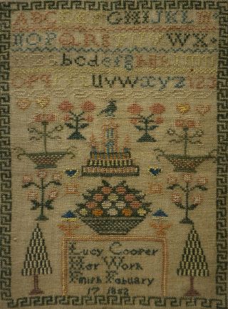MID 19TH CENTURY MOTIF & ALPHABET SAMPLER BY LUCY COOPER - Feb 17th 1852 11