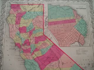 1855 Colton Atlas Map State of California San Fran - 164 Year Old Antique 2