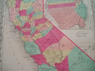 1855 Colton Atlas Map State of California San Fran - 164 Year Old Antique 3