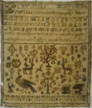 MID/LATE 19TH CENTURY HORSE,  BIBLE & MOTIF SAMPLER BY ANNA MARIA ALBON - 1875 12